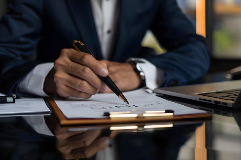 businessman signing a merchant brokers contract