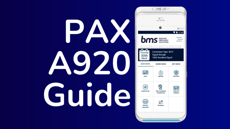 graphic depicting a PAX A920 card machine labelled PAX A920 Guide