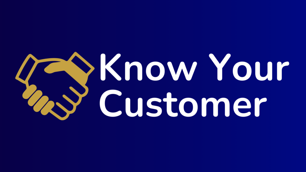 graphic depicting a handshake icon and the common business phrase "know your customer"