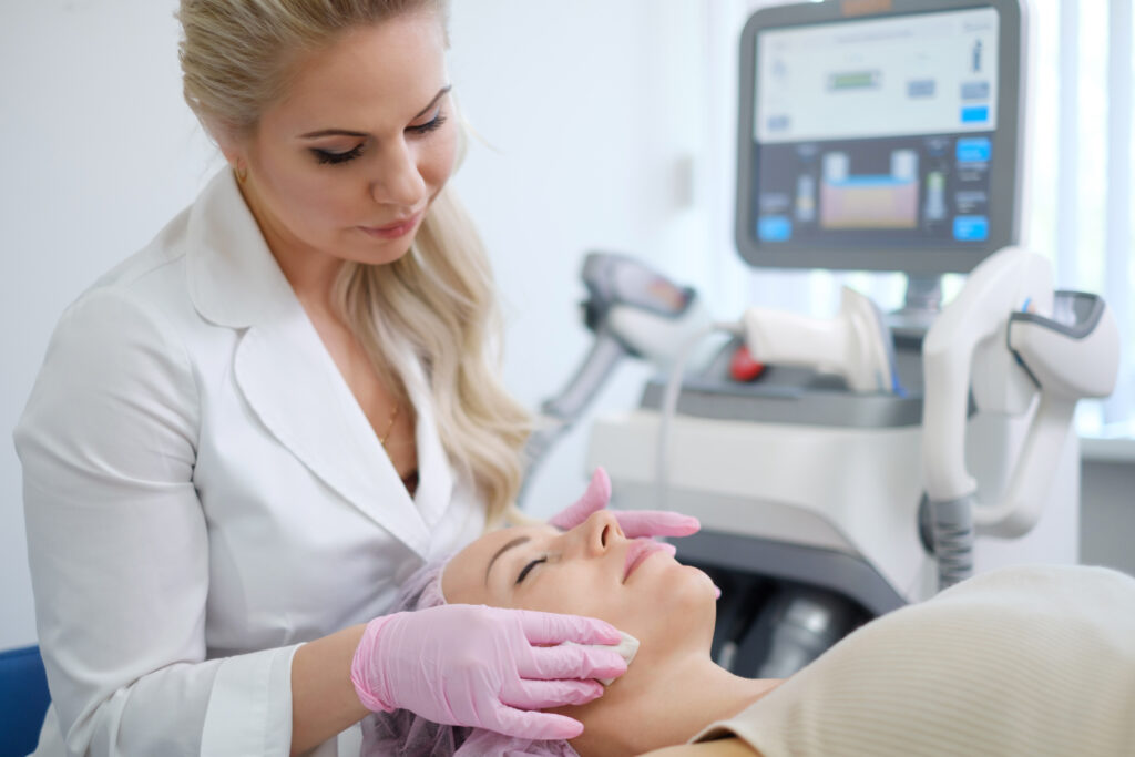 woman being treated at a health & beauty and aesthetics clinic